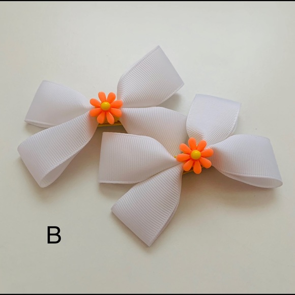 White Hair Bows Kids Grosgrain Finish Set of 2 - Picture 3 of 6